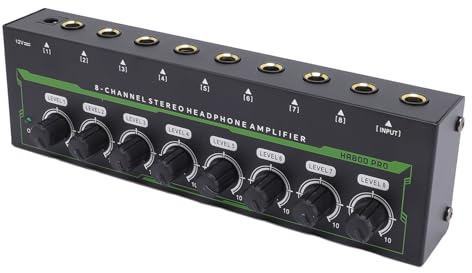 Eujgoov Amplificateur de Casque de Mixage DJ à 8 Canaux, Séparateur de Casque HA800 Pro 1/8 TS, Amplificateur de Mixage de pour Studio (Prise UE)