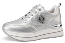 QUEEN HELENA Scarpe da Ginnastica Platform Sneakers con Zeppa Casual Donna X32-17 (Argento, Sistema Taglie Calzature EU, Adulto, Donna, Numero, Media, 37)