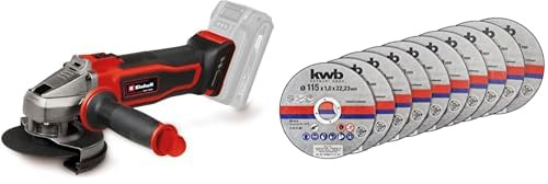 Einhell Amoladora angular con batería TE-AG 18/115-2 Li-Solo Power X-Change + Caja de 10 Discos de corte 115mm