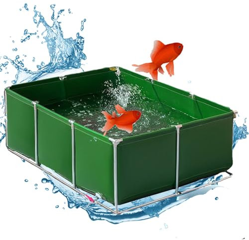 Pounjsd Gartenteich becken für Die Wasserspeicherung,Oberirdische Fischteiche, Nicht Aufblasbar,Outdoor Fischteich Lagertank, Segeltuch fischteich mit Ständer, 1.5*1*0.5m, Vergnügungsparks, Familie