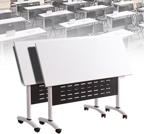 YDkjwjw 2pcs Klappbarer Konferenztisch Rollbare Besprechungstische mit feststellbaren Rädern, rechteckiger mobiler Trainingstisch mit Ablageregal Flip-Top-Seminar-Besprechungstisch für Büro, Classr