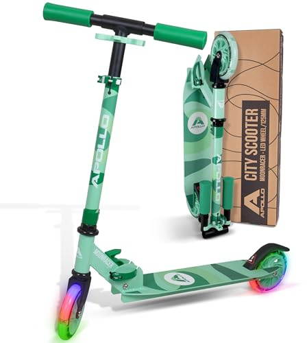 Apollo Scooter LED – Moonracer | City Scooter med fjädring | City Roller för barn | sparkcykel från 4 år | sportig stadskoter | justerbar