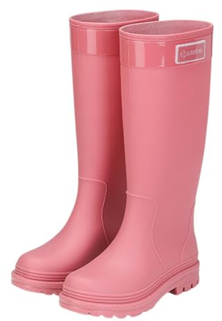Stivali Pioggia Donna,Stivali Pioggia Donna Alti di Gomma Galosce Antiscivolo Tacco Basso Boots Impermeabili Stivaletti Taglie Forti ​​Tinta Unita Outdoor per Giardino e Escursionismo Rosa 35