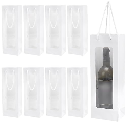 UNICRAFTALE Presentbox för vinflaska med fönster, 26 delar, presentpapperspåse, med handtag synligt fönster, återanvändbara blomlådor för bröllop, födelsedag, fester, Vitt och blått, rektangel