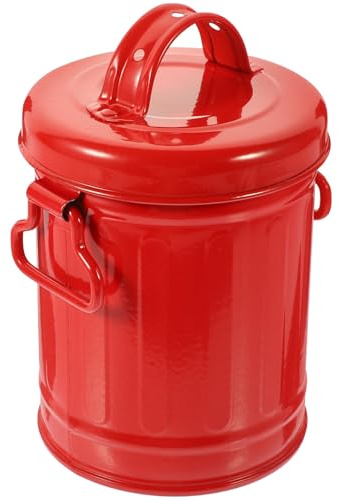 Angoily Seau de Rangement en Fer Rouge avec Couvercle pour Bureau, Poubelle de Table Multifonction pour Stockage de Maquillage et Organisation D'articles Divers