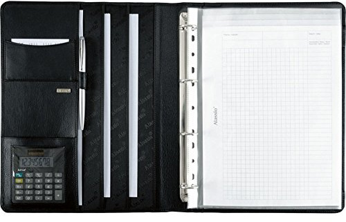 Alassio 30058-1 - Ringbuchmappe CREMONA II im DIN A4 Format, Schreibmappe aus Nappaleder, Dokumentenmappe in schwarz, Mappe ca. 32 x 25 x 2 cm, mit Taschenrechner