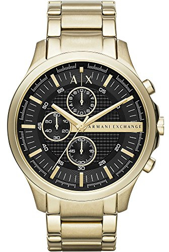 Armani Exchange Orologio per uomo, Movimento cronografo al quarzo e cassa da 46 mm con cinturino in acciaio, Tono oro e nero