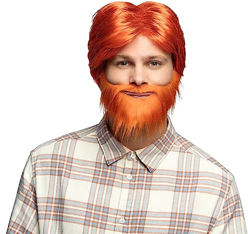 Boland 85736 - Erwachsenen-Perücke Dude, Orange, Kurzes Kunsthaar mit Bart, Frisur, Accessoire, Kopfbedeckung, Kostüm, Karneval, Mottoparty