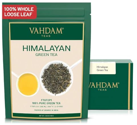 VAHDAM, Himalayan Green Tea Leaves 100g (50 Cups) | High Elevation Grown From Himalayas | Non GMO, Gluten Free | Pure Unblended Single Origin Loose Leaf | Vacuum Sealed