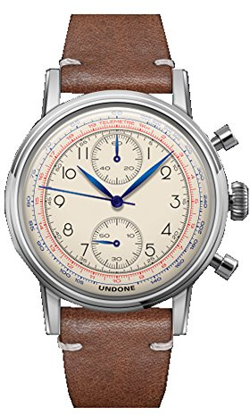 Undone Urban Orologi che Passione Chronograph Hybrid Quarz Mechanisch Edelstahl Weib Leder Braun Vintage Herren Uhr