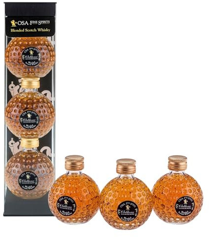 CLUBHOUSE - Coffret 3 Minis Balles de Golf O.S.A - Blended Whisky Écossais - 40% Alcool - Origine : Écosse - Notes fruitées & poivrées - A servir sur glace ou en cocktail - Coffret de 3x5 cl
