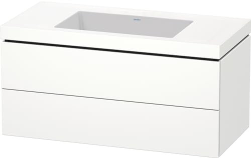 Duravit L-Cube Meuble Lave-Mains c-collée avec Base Murale, 100x48 cm, 2 tiroirs, sans trop-Plein, sans Trou de Robinet, Coloris: Décor Blanc Mat - LC6928N1818
