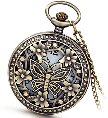 Avaner Antique Bronze Retro Hollow Rose Flowers Openwork Quartz Pocket Watch for Women