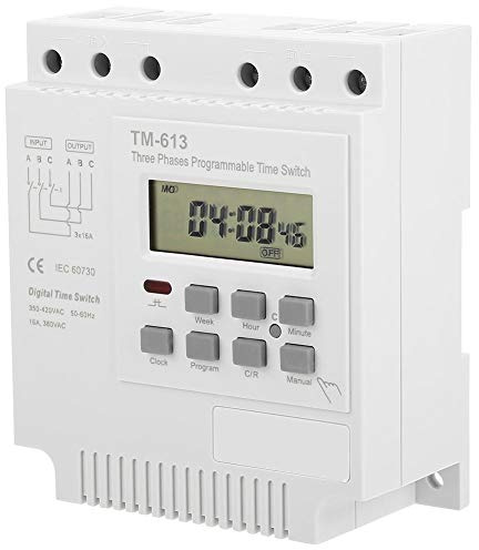 DEWIN Minuterie Programable, TM-163 Triphasé 380V Relais Temporisé Commutateur de Minuterie de Puissance de Contrôle Hebdomadaire Numérique Intelligent pour Moteur Triphasé 350V-420VAC