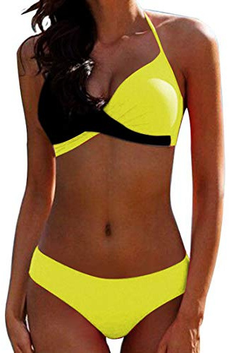 JFAN Bikini Elegante Traje de Baño Conjunto Bañador Halter Sexy Sólido para Mujer Ropa de Playa Traje de Baño Bikini Sets Talla Grande