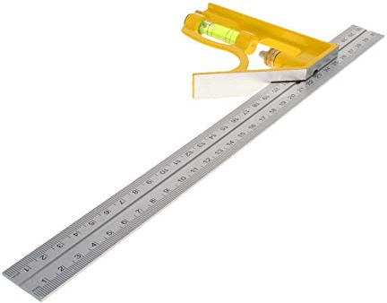 Utoolmart L-förmiges Anschlagwinkel-Lineal, gelber Sockel, 300 mm, Edelstahl, Geschwindigkeitsmessungslineal zum Messen und Markieren von Holzarbeiten, Tischlern, 1 Stück