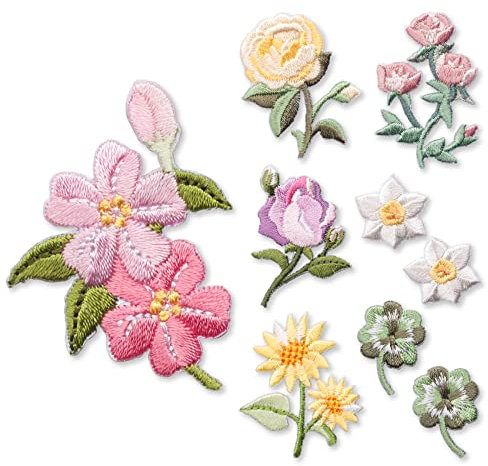 Blumen Patches zum Aufbügeln 7 Stück Bestickte Aufnäher für Hosen Jeans Hemden Kleidung und Handarbeiten