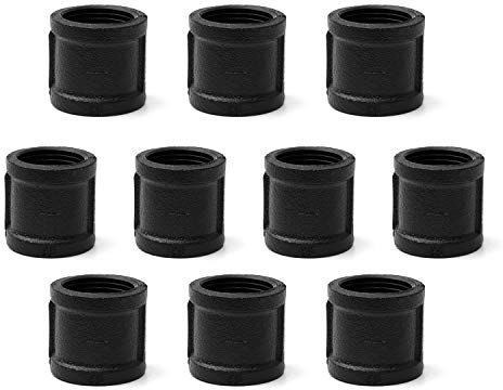 Home TZH 1 Black Pipe Coupling, 10 Pack 1 Malleable Iron Cast Threaded Pipe Fitting Coupling for Steam-punk Vintage Shelf Bracket DIY Plumbing Pipe Decor Furniture (10, Black 1 Inch)