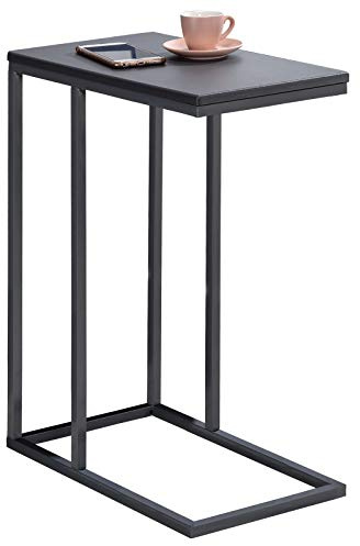 IDIMEX Beistelltisch Debora, praktischer Wohnzimmertisch in C-Form, schöner Couchtisch Tischplatte rechteckig in grau, eleganter Sofatisch mit Metallgestell in grau