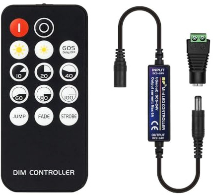 BTF-LIGHTING Mini RF Dimmer Controller 14 Teclas para FCOB 3014 5630 5730 3528 Tiras de LED DC5V/DC12V/DC24V Dimmer Switch Brightness Mode Effect Mode Wireless LED Dimmer Controller (Single Color)