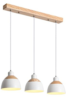 Beasiu-Eletro Retro Holz Hängeleuchte 3-Flammig Esstischlampe Weiß Metall Pendelleuchte Industrie Höhenverstellbar Hängelampe für Esszimmer Küche Cafe Theke Innen Büro Pendellampe,E27
