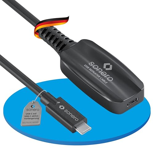 Sonero® USB 3.2-kabel, aktiv förlängningskabel med signalförstärkare, datakabel, C-kontakt till C-uttag, 5 GB/s, 10,0 m, svart