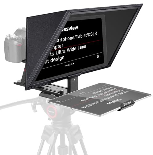 Desview TP150 Teleprompter sollevabile interamente in metallo da 15 pollici con Telecomando per Videocamera DSLR Webcam Obiettivo fotocamera grandangolare Registrazione Video