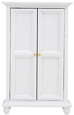 VBESTLIFE Tür Im Maßstab 1:12, Miniatur-Puppenhaus-Kleiderschrank, Weißer Holzdoppeltür-Haushaltsschrank