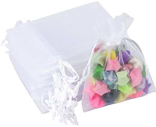 G2PLUS Weiß Organzasäckchen, 7x9cm Kleine Geschenk Organzabeutel, 50 Stück Organza-Beutelchen mit Kordelzug Sie als Hochzeit Bonbonsbeutel, Schmuckbeutel, Geschenkbeutel