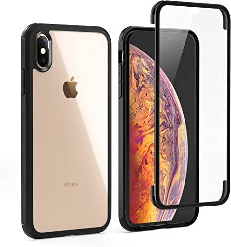 Leedia 360 Grad Hülle Kompatibel mit iPhone XS Hülle Ganzkörper Eingebauter Glas Displayschutzfolie Stoßfest Schutzhülle Transparent Clear Durchsichtig Handyhülle für iPhone X/Xs 5.8 Schwarz…