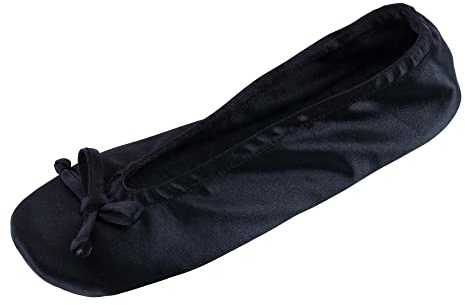 CTM Dam satin ballerina toffel hussko, svart, Svart, Medium
