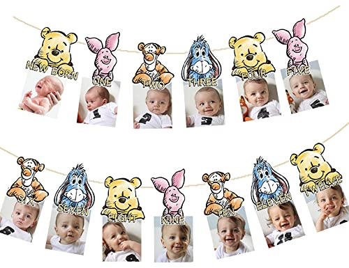 Winnie-Party-Banner für den 1. Geburtstag, Dekoration für den ersten Geburtstag, Baby-Foto-Banner, Party-Dekoration, Partyzubehör