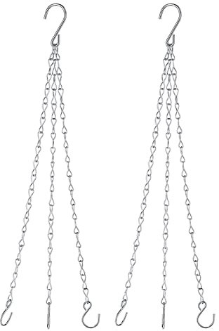 YOKIVE 2 Pcs Hanging Chains, 3 Point Holder Adjustable Extension Chains with 2 Size S Hook, Great for Flower Pots, Plant Basket, Lantern (Silver, 12.99-Inch)