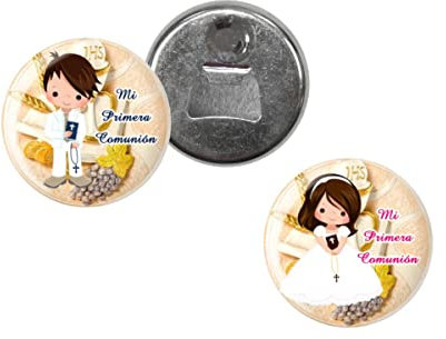 Lote de 15 Originales Chapas Abrebotellas Imán Comunión Cáliz (A Elegir). Recuerdos. Juguetes y Regalos para Fiestas de Cumpleaños, Bodas, Bautizos y Comuniones. DC (NIÑO)