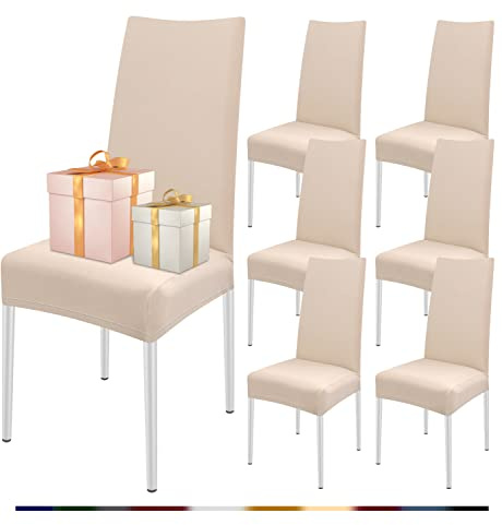 FIGOOO Stuhlhussen 6er Set Stretch Stuhlhussen für Esszimmerstühle Elastisch Moderne Universal Stuhlbezug für Restaurant Hotel Bankett Party Deko(Beige,6er Set)