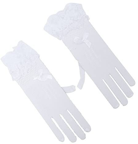 ifundom Weiße Spitzenhandschuhe Damen Netz Und Spitzenmuster Hochzeitshandschuhe Für Braut Abendveranstaltung Elastisch Elegantes Design Feine Verarbeitung
