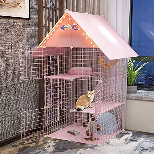 CHEMYO Outdoor-Katzenhaus, große Katzentransportbox – 3-stöckiger Katzenkäfig, Laufstall, Kiste, Zwinger, Katzenkäfige, groß, mit Katzenklo, Faltbare Katzenkäfige