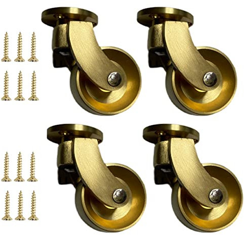 Massive Messing Lenkrollen,Antike Vintage Gold Möbelrollen Räder,Transportrollen,Plattenrolle mit Schrauben,360° Drehung,Last 150kg,Ersatz für Möbel,Sofa,Stuhl,Schrank,4er Set (35mm/1.4in)