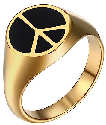 Flongo Bague pour homme en acier inoxydable avec signe de paix Tai Chi Yin Yang Sceau Bague de pouce Bague punk Hippie Anneaux Biker pour femme Unisexe Argent Or
