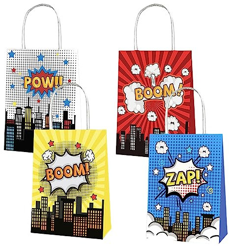 POPOYU 4 Stück Superhelden Kindergeburtstag Partytüten,Superhelden Geburtstag Mitgebsel Geburtstagsdeko,Geschenkpapier zum Befüllen mit Spielzeug,superhelden mitgebsel kindergeburtstag Paper Gift Bags