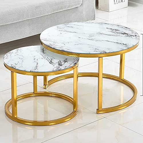 Table Basse de Salon Moderne Table Basse gigogne Moderne Ronde, Ensemble de Table gigogne en Verre trempé de 2, Table de canapé d'extrémité latérale, Assemblage Facile de Cadre en métal, pou