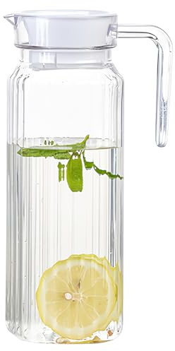 DOERDO Pichet en plastique avec couvercle, résistant à la casse, carafe d'eau chaude froide pour jus de fruits, thé glacé, lait, boissons, 8,4 x 24,3 cm, 1100 ml