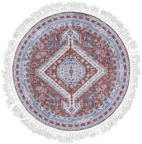Mazovia Teppich Rund Orientalisch Vintage - Waschbar rutschfest - Weich Traditioneller Teppich für Wohnzimmer Orientteppich - Fußbodenheizung geeignet - Rot Burgunderrot 200 x 200 cm