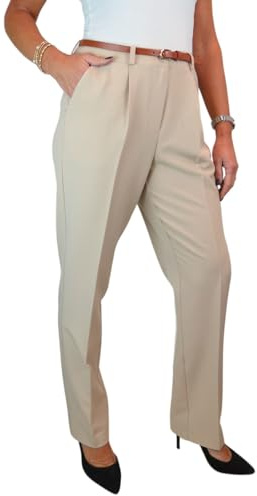 Paulo Due Smart Tailored Fit Pleated Trousers for Women UK Ladies Formal Office Trouser Lightweight Work Pants Beige 8-22 (12)