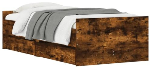 vidaXL Bettgestell, Bettrahmen mit Lattenrost, Bett Gästebett mit Schubladen, Einzelbett Schlafzimmerbett Schlafzimmermöbel, Räuchereiche 100x200cm