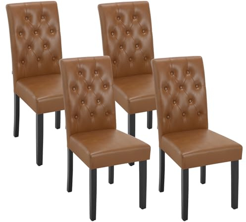 WOLTU Esszimmerstühle 4er Set, gepolstert mit hoher Rückenlehne Holzbeinen | Küchenstühle mit Kunstleder-Bezug, für Esszimmer Küche Wohnzimmer, Braun
