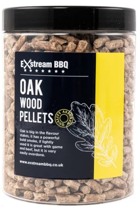 Exstream BBQ Smoking Pellets in 1 Litre Jar, Premium Quality, 10 Natural Flavours for Wood Fired Ovens and Grills. (Oak Wood)
