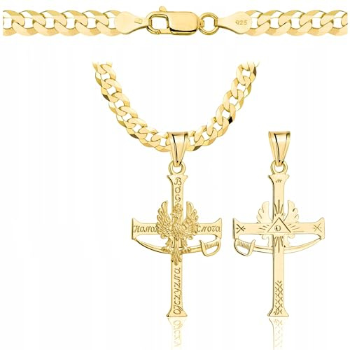 Amar Optrafa Goldkette Herren mit Kreuz 585, Kette für Herren 925/585 - Kreuzkette Gold 585 Massiv - 5 mm