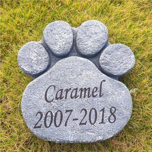 JHB Paw Print Hund Gedenksteine Garten Steine, personalisierte Hund Grab Marker Steine Grabsteine graviert mit Namen und Daten im Freien, 8 × 8