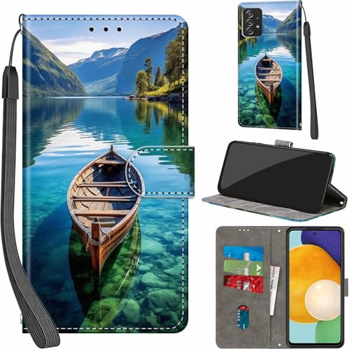 Haninsuze Handyhülle für Samsung Galaxy A53 5G Hülle, Boot | PU Leder, Klappbar, Kartenfächer, Ständer, Kameraschutz, Brieftasche, Magnet, Stoßfeste, Muster Motiv